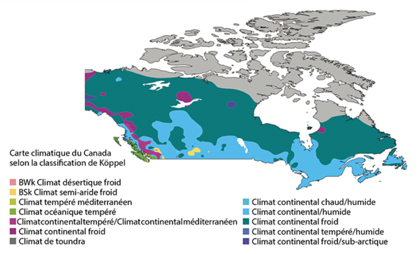 Carte climatique du Canada selon la classification de Köppel 